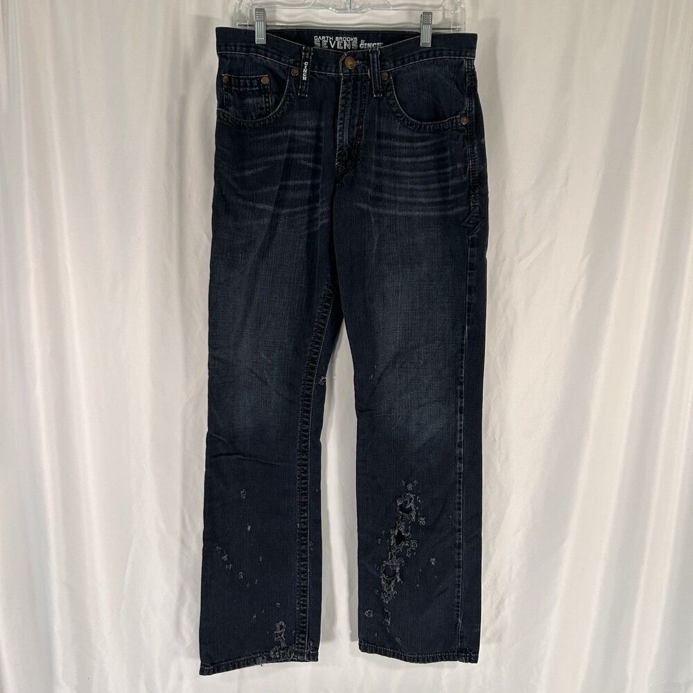 Garth Brooks Sevens by Cinch Jeans Men 33x34 Dark Wash Boot Cut Denim Distressed